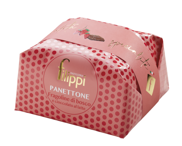 PANETTONE CON FRAGOLINE DI BOSCO E CIOCCOLATO AL LATTE GR 500